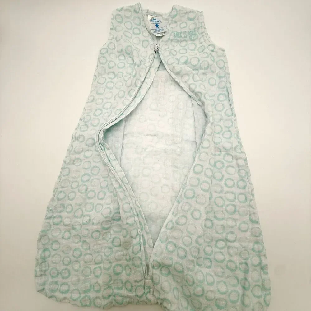 Halo Sleepsack Muslin Teal on White Circles 0-6 Months 12-18 Pounds